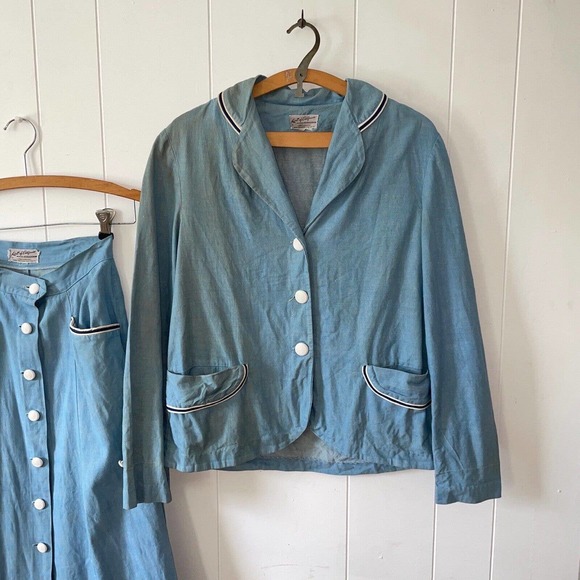 Vintage 1950s Sanforized Denim Chore Coat And Skirt Set Koret - Picture 1 of 11